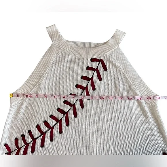 Baseball Printed White Knit Tank - Picture 4 of 10